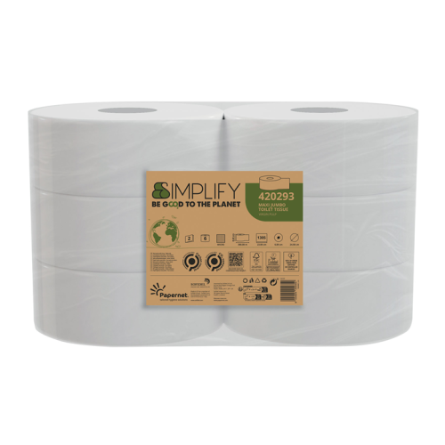 Papier toaletowy maxi jumbo 300 m celuloza 2 warstwy opak. 6 szt. Papernet Simplify 420293