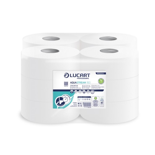 Papier toaletowy jumbo szybko rozpuszczalny 150 m celuloza 2 warstwy opak. 12 szt. Lucart Aquastream 150 812223