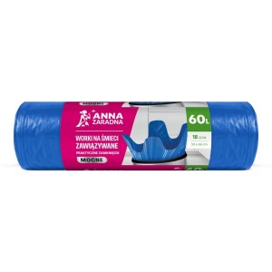 Worki na śmieci z uszami 60L LDPE niebieskie rolka 18 szt. Anna Zaradna