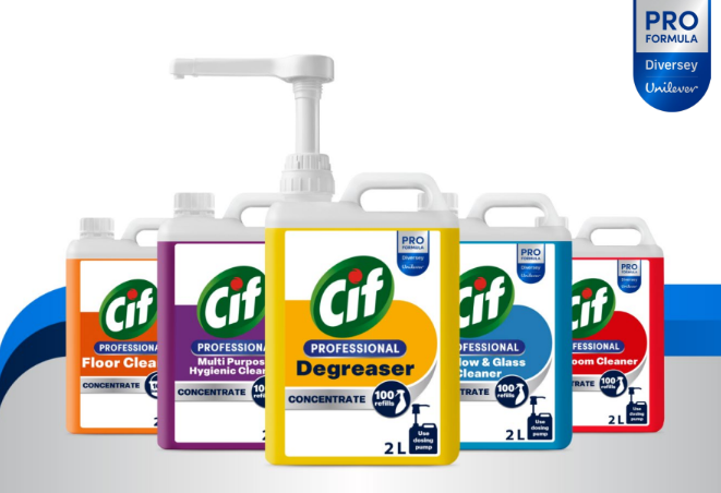 System GLORIA – wydajne koncentraty Cif Professional do czyszczenia różnych powierzchni